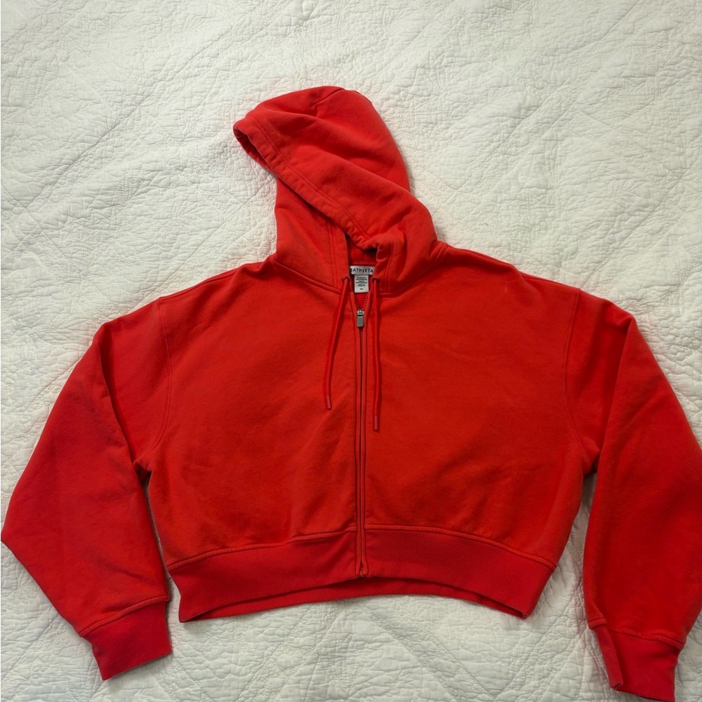 Athleta Forever Fleece Cropped Full Zip Hoodie Punch